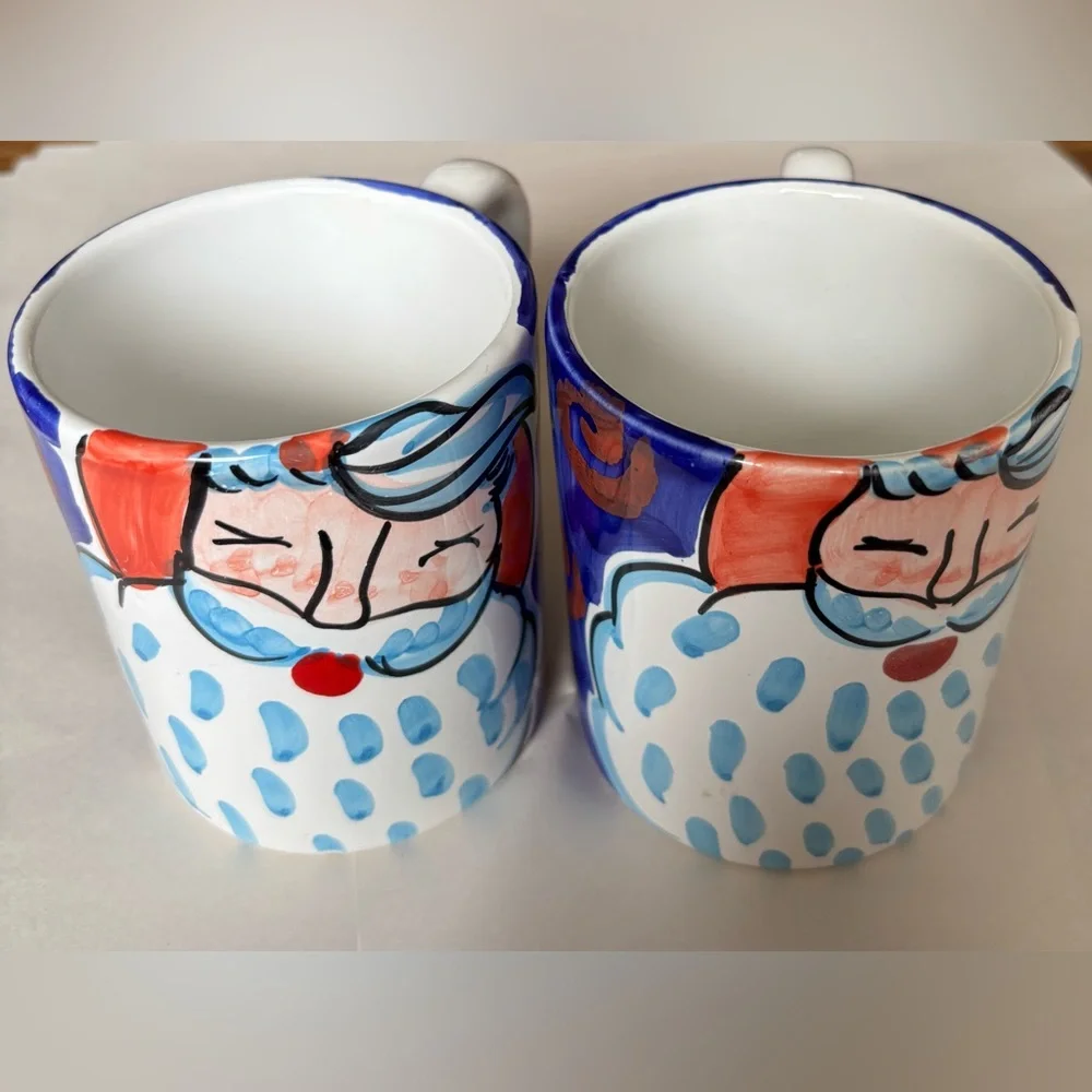 Colorful Pier One Santa Claus Mugs(2)